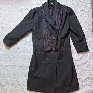 Vintage 80s Jofeld Wool Blend Trench Coat with Paisley Scarf Detail | Size Large